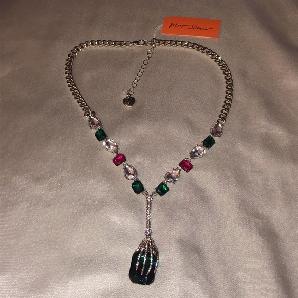 Betsey Johnson Silver Tone Skeleton Hand Y Drop Pendant Necklace Crystal NWT - Picture 16 of 16